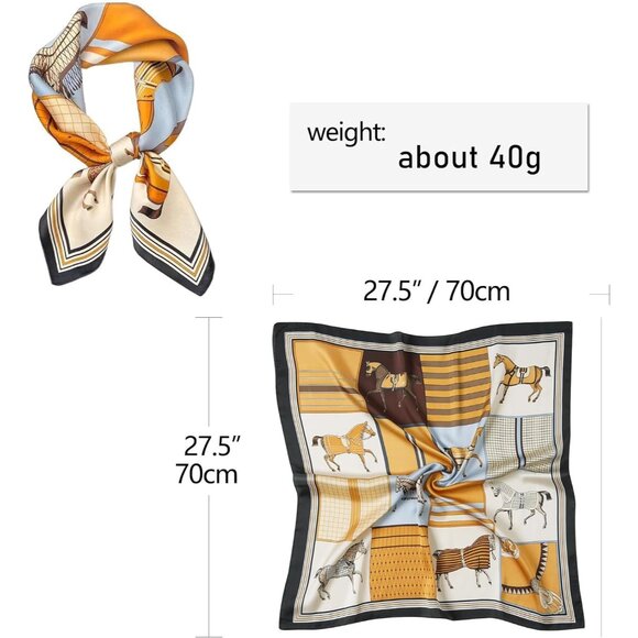 Women Orange Horse Headscarf Satin Bandana Pattern Polyester Breathable Scarves - Picture 4 of 7